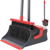 Zeawec Broom with Dustpan Set for Pet Hair & Dust Cleanup, Red & Gray