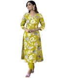 Anni Designer Women'S Cotton Blend Straight Printed Kurta With Pant (Dhun Lemon_Xl_Lemon_X-Large),Lemon,XL