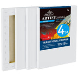 PHOENIX 12x16 Inch 4 Pack Artist Canvas - Stretched Canvases for Painting - 3/4 Inch Profile, 100% Cotton 11 Oz. Gesso Primed Wh