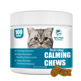 Nutridog Cat Calming Treats - 100 Count Salmon Chews with Organic Chamomile & Ginger, Stress Relief Supplement for Separation An