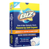 Biz Detergent Stain and Odor Eliminator Sheets, Laundry Booster 60 Sheets Up to 120 Loads Powerful Stain & Odor Remover fo