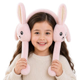 Cubsden Plush Moving Bunny Ear Earmuffs For Kids & Girls | Press Paw PopUp Rabbit Ears | Soft Faux Fur Winter Ear Warmers | Cut