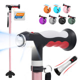 BigAlex Folding Walking Cane with Two Led Lights for Elderly Solid Base Adjustable Walking Stick with Carrying Bag for Men Women
