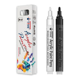 TFIVE White&Black Paint Marker Pens - 2 Pack Acrylic Permanent Marker, 2-3mm Medium Tip, Paint Pen for Art Projects, Drawing, Ro
