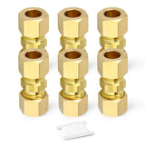 GORAGUCHI 6PCS 1/2 x 1/2 Tube OD Coupler, Brass Compression Tube Pipe Fitting Connector for Air/Fuel/Water/Gas/Oil