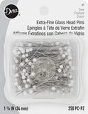 Dritz 61 Glass Head Pins, Extra Fine, 13/8Inch (250Count) , White