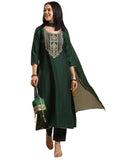 Gosriki Women'S Rayon Blend Straight Embroidered Kurta With Pant & Dupatta (Kudas Green-Gs_M_Green_Medium),Green,,B0DHQK1BBX
