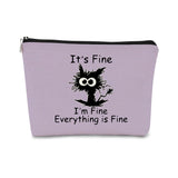 Funny Cute Cat Makeup Bag,Cat Lover Gifts For Women,Its Fine Im Fine Everythings Fine,Black Cat Cosmetic Bag Small Pouch,Birthda