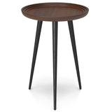 SIMPLIHOME Clairmont SOLID ACACIA WOOD 18 inch Wide Round Modern Industrial Side Table in Cognac for the Living Room and Bedroom