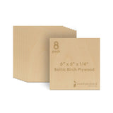 6 mm Baltic Birch Plywood 1/4 x 6 x 6 Inch, Box of 8 B/BB Grade Craft Wood, Stronger Than Basswood Sheets, for Laser, CNC Cuttin