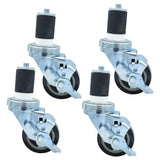 BK Resources 3 Polyurethane 1-5/8 Expanding Stem Swivel Casters, Set of 4, NSF, Top Lock Brake, 300lb Capacity, Non-Marking Resi