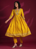 Gosriki Women'S Rayon Viscose Anarkali Printed Kurta With Pant (Dawara Yellow-Vks01-Gs_Xl_Yellow_X-Large),Yellow,,B0F38GVR2V