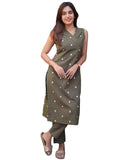 ANNI DESIGNER Ladies Viscose Rayon Printed A-Line Kurta with Trousers, green, L