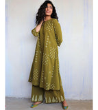 Anni Designer Women'S Rayon Viscose A-Line Printed Kurta With Palazzo (Chaurya Mehandi_M_Mehandi_Medium),Mehandi,M,,,