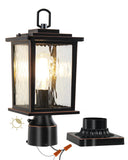 ZILLSEA Dusk to Dawn Outdoor Post Light, Oil-Rubbed Bronze Pole Lantern with Pier Mount Base, 16'' Hardwired Lamp Post Light Fix