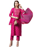 Anni Designer Women'S Cotton Straight Kurta With Pant & Dupatta (Kptd-Cot-10132-Pink_L_Pink_Large),Pink,L