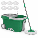FunClean Spin Mop and Bucket with Wringer Set, Floor Cleaning System, 61Inch Stainless Steel Handle, 2 Wheels and 6 Microfiber