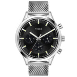 Timex Analog Watch For Man With Black Round Dial & Silver Stainless Steel Mesh Bracelet Band Water Resistant Men'S Wrist Watches