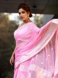 Shiv Textiles Womens Cotton Banarasi Silk Saree With Unstitched Blouse (Pink) Pink Free