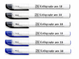Zig Kuretake Calligraphy Pen Set of 6 Black & Blue Ink Set (1mm, 2mm, 3mm) | Oblique Tip for Italic & Gothic Calligraphy, Hand L
