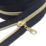 MebuZip #5 Gold Metallic Nylon Coil Zippers by The Yard Bulk Coil Zipper Roll 10 Yards with 25pcs Pulls for DIY Sewing Craft Bag