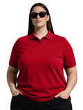 Juneb?rry Womens Plus Size Polo Shirt | Premium Cotton Polo Neck T-Shirt | Plain Polo Shirt for Women (3XL-5XL), Red, 3XL Plus