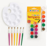 First Click Art Combo Set, 18 Rangeela Tempera Colours, 6 Rounded Multicolor Brushes, Oval Shaped Paint Palette, Kids Art Kit, (