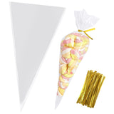 Morepack Cone Shaped Treat Bags, 6.3x11.8 Inches Clear Cone Shaped Cellophane Treat Bags, Triangle Plastic Bag for Popcorn Favor