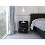 Tuhome Aura Nightstand, Metal Handle, Two Drawers, Superior Top -Black