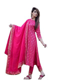 Gosriki Women'S Cotton Foil Printed Straight Kurta With Pant & Dupatta(Navlik-Pink-001_L_Pink_Large),Pink,,B097D7SFC2