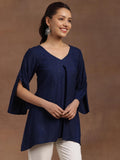 Libas Women'S Cotton Blend Solid A-Line Kurtis (29138_Blue Blue M