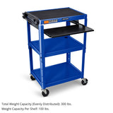 Adjustable-Height Steel Utility Cart - Pullout Keyboard Tray, Royal Blue