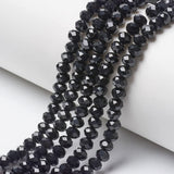 10 Strands Black Briolette Glass Beads 6mm Faceted Rondelle Tiny Crystal Loose Beads 870pcs for Bracelets Earring Jewelry Making