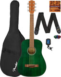 Fender FA-15 3/4-Scale Kids Steel String Acoustic Guitar - Green Learn-to-Play Bundle with Gig Bag, Tuner, Strap, Picks, Fender