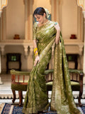 Leriya Fashion Womens Pure Jacquard Banarasi Kanjivarm Cotton Silk Saree With Blouse Piece | Saree Printed (Green)