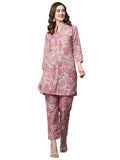 rytras Women's Cotton Printed Straight Kurta and Pant Set(Light Pink,S)