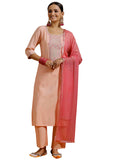 Libas Women'S Silk Blend Kurta Sets (Gs923_Peach