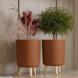 Stylex Store Modern Flower Pot With Plastic Legs | Indoor Outdoor Planter For Home Garden Balcony Decor Ribbed Design Sturdy Pla