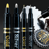 TRANSON 4pcs Liquid Chrome Markers with 2 Gold Paint Pens and 2 Silver Paint Pens Include Medium and Fine Tips with Mirror Effec