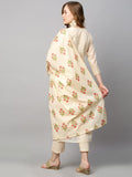 Anni Designer Women'S Cotton Blend Embroidered Straight Kurta With Pant & Dupatta (Mysuru-Cream_M_Cream_Medium),Cream,M,Cotton Blend,Regular,