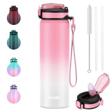 SLUXKE 18/8 Stainless Steel Water Bottle with Straw, 24oz Insulated Vacuum Drinking Bottle BPA Free, Perfect for Hot or Cold Dri