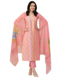 Anni Designer Women'S Rayon Blend Straight Printed Kurta With Pant & Dupatta (Zaggu Pink_L_Pink_Large),Pink,L