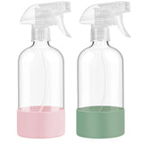 Glass Spray Bottles with Silicone Sleeve Protection, 16 oz Empty Refillable Containers, Reusable Spray Bottles with Adjustable N