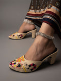 Shoetopia Embroidered Cream Heeled Mules For Women & Girls /Uk4,Cream,4,B0BVMHZSWB