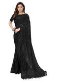 Pratham Blue Womens Sequins Georgette Fancy Saree With Blouse Piece (PB-233_Black)