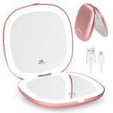 Wobsion Rechargeable Lighted Travel Makeup Mirror 1X/10X Compact Magnifying Mirror With Lights Portable For Bag 4Inch Gift Rose Gold -Like New