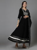 Stylum Women'S Embroidered Rayon Anarkali Kurta With Dupatta (Kdtamsa44_Black, Xxl)