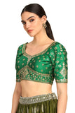 Soch Womens Green Zari Embroidered Silk Blend Padded Blouse With Sequins Green 34