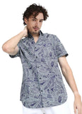Lookmark Men'S Cotton Blend Navy Color Stitched Printed Half Sleeve Shirt(Shirt 59-M)