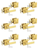 Tinewa 6 Pack Brushed Gold Keyed Alike Front/Exterior Door Lever with Single Cylinder Deadbolt, Satin Brass Entry Door Knob Lock